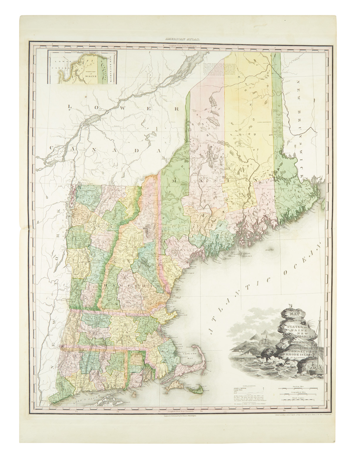 TANNER, HENRY SCHENK. Map of the States of Maine, New Hampshire, Vermont, Massachusetts, Connecticut & Rhode Island.